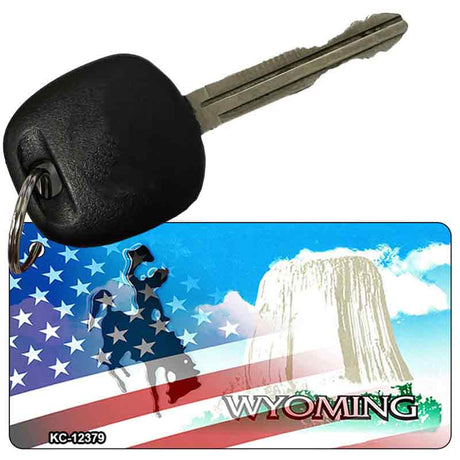 Wyoming with American Flag Novelty Metal Key Chain KC-12379