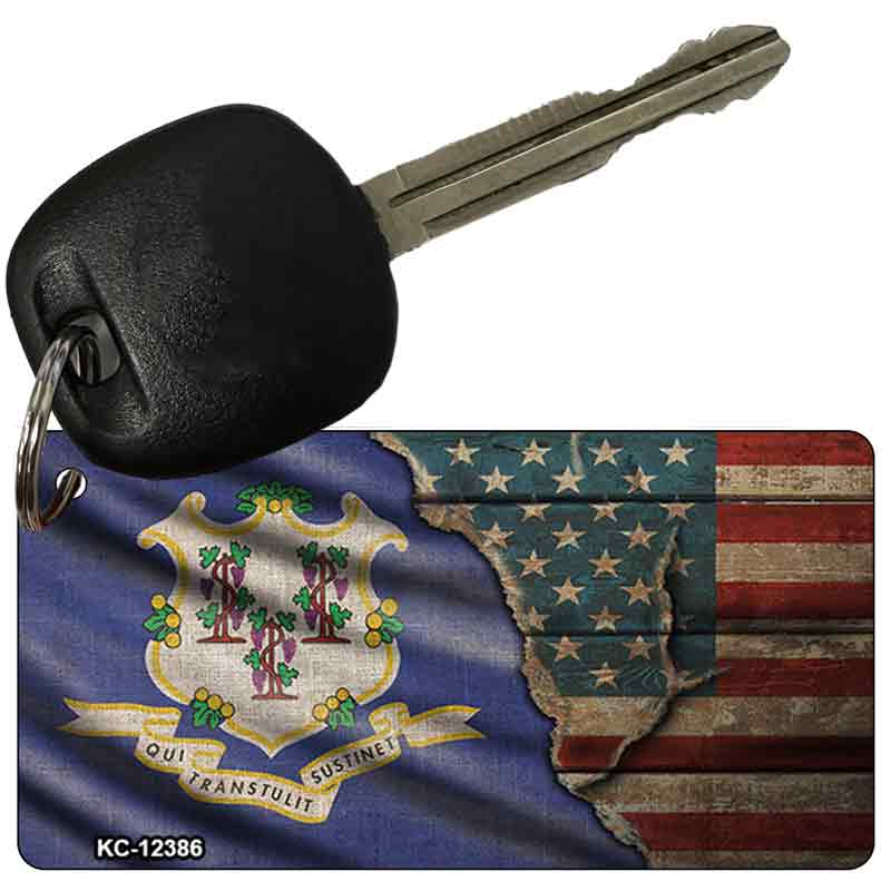 Connecticut/American Flag Novelty Metal Key Chain KC-12386