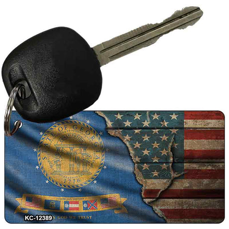 Georgia/American Flag Novelty Metal Key Chain KC-12389