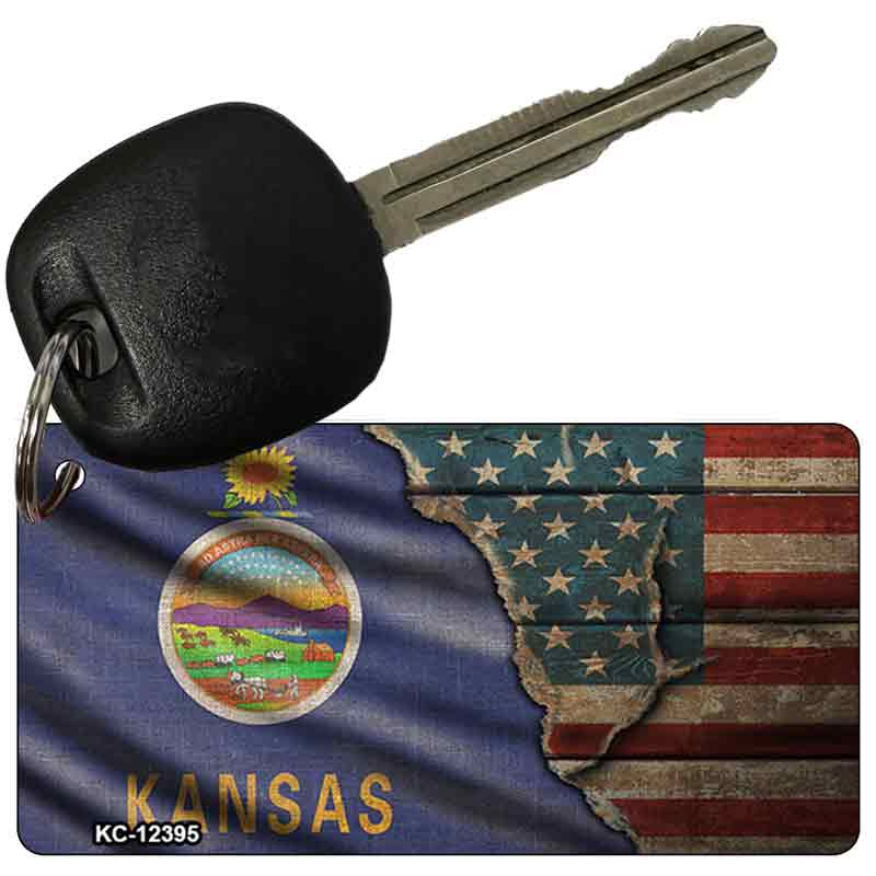 Kansas/American Flag Novelty Metal Key Chain KC-12395