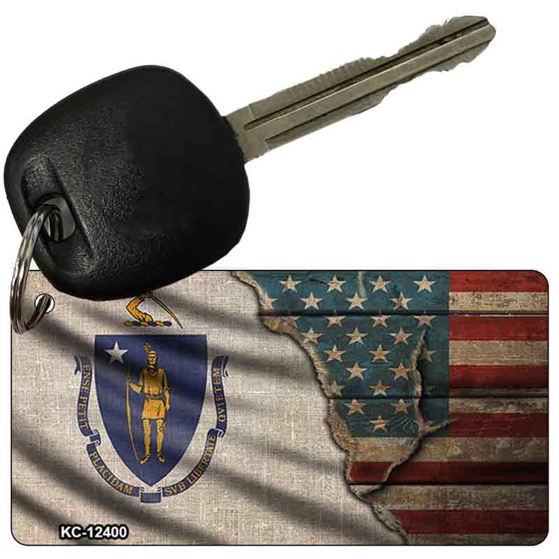 Massachusetts/American Flag Novelty Metal Key Chain KC-12400