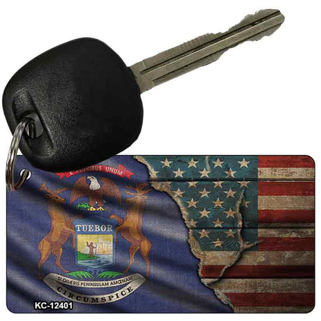 Michigan/American Flag Novelty Metal Key Chain KC-12401