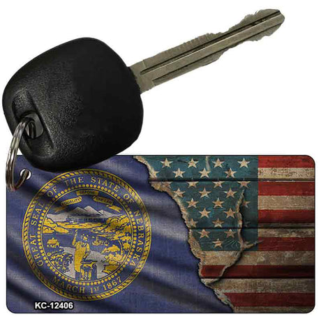 Nebraska/American Flag Novelty Metal Key Chain KC-12406