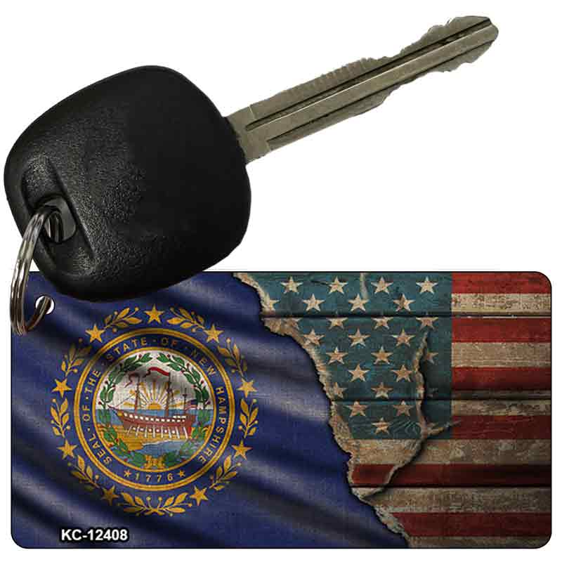 New Hampshire/American Flag Novelty Metal Key Chain KC-12408