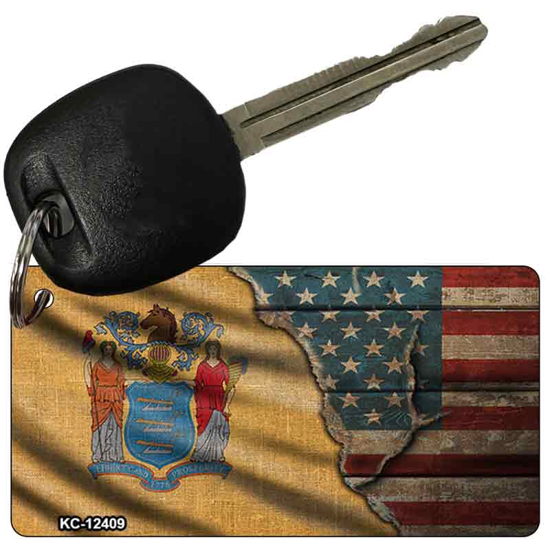 New Jersey/American Flag Novelty Metal Key Chain KC-12409