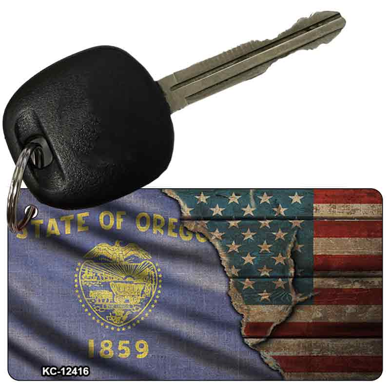 Oregon/American Flag Novelty Metal Key Chain KC-12416