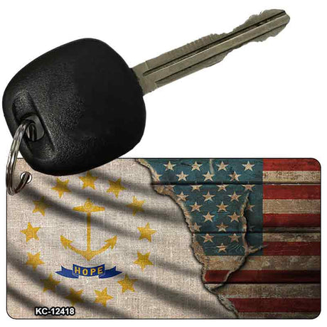 Rhode Island/American Flag Novelty Metal Key Chain KC-12418