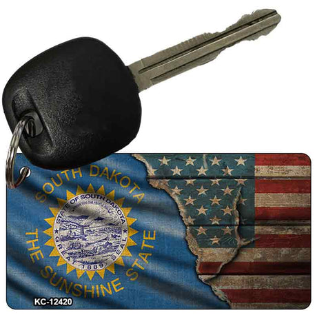 South Dakota/American Flag Novelty Metal Key Chain KC-12420