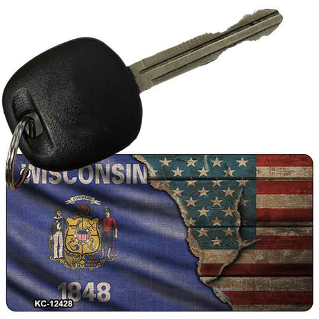 Wisconsin/American Flag Novelty Metal Key Chain KC-12428