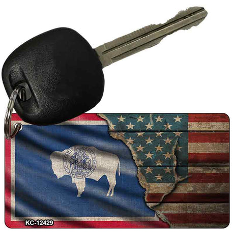 Wyoming/American Flag Novelty Metal Key Chain KC-12429