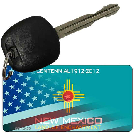 New Mexico with American Flag Novelty Metal Key Chain KC-12430