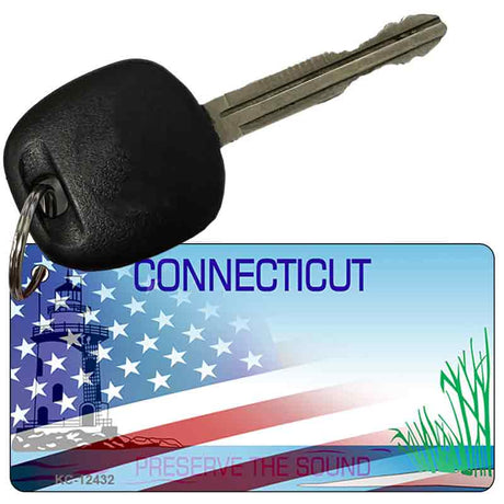 Connecticut with American Flag Novelty Metal Key Chain KC-12432