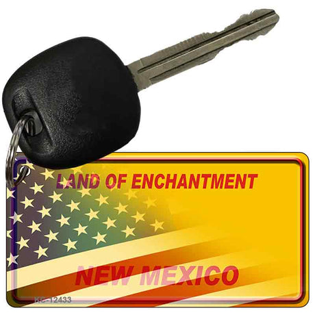 New Mexico with American Flag Novelty Metal Key Chain KC-12433