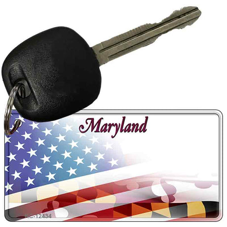 Maryland with American Flag Novelty Metal Key Chain KC-12434