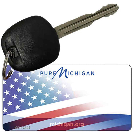 Michigan with American Flag Novelty Metal Key Chain KC-12445