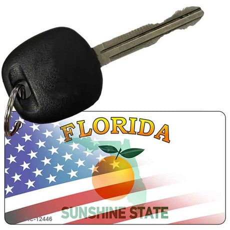 Florida with American Flag Novelty Metal Key Chain KC-12446