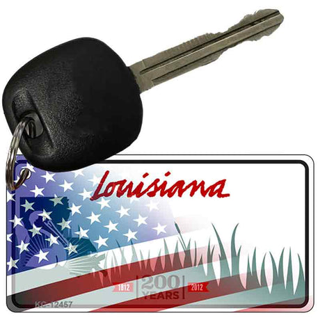 Louisiana with American Flag Novelty Metal Key Chain KC-12457