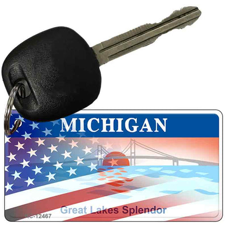 Michigan with American Flag Novelty Metal Key Chain KC-12467