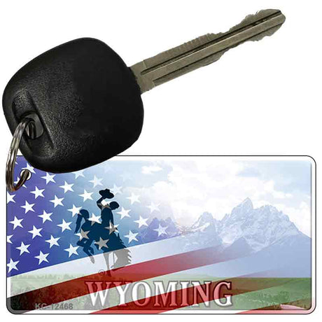 Wyoming with American Flag Novelty Metal Key Chain KC-12468