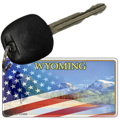 Wyoming with American Flag Novelty Metal Key Chain KC-12469