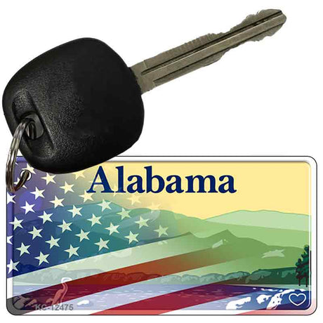 Alabama with American Flag Novelty Metal Key Chain KC-12475