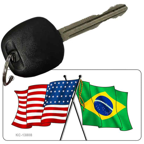 Brazil USA Crossed Flags Novelty Metal Key Chain