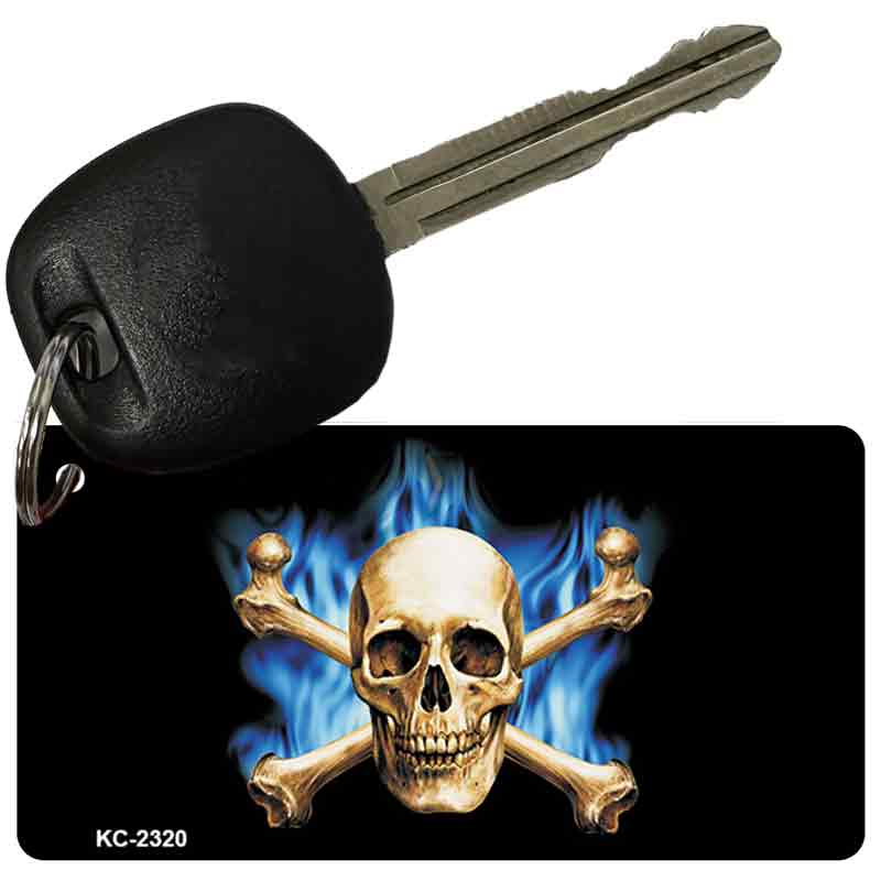 Blue Flame And Crossbones Novelty Metal Key Chain KC-2320