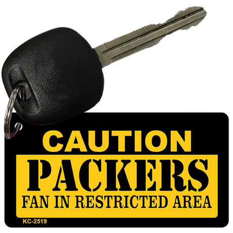 Caution Packers Fan Area Novelty Metal Key Chain KC-2519