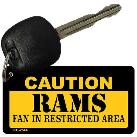 Caution Rams Fan Area Novelty Metal Key Chain KC-2544