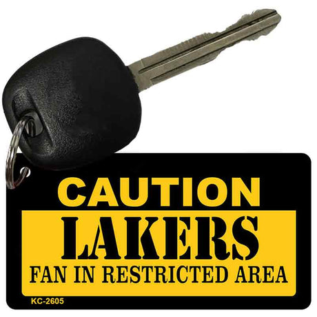 Caution Lakers Fan Area Novelty Metal Key Chain KC-2605