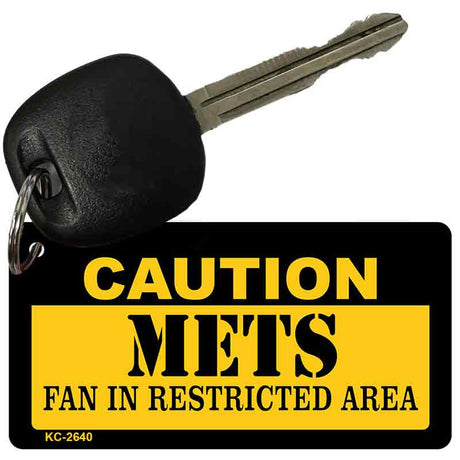 Caution Mets Fan Area Novelty Metal Key Chain KC-2640