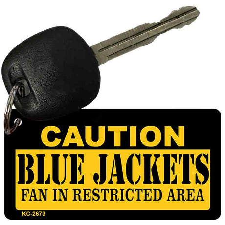 Caution Blue Jackets Fan Area Novelty Metal Key Chain KC-2673