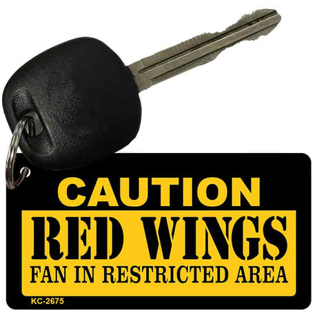 Caution Red Wings Fan Area Novelty Metal Key Chain KC-2675