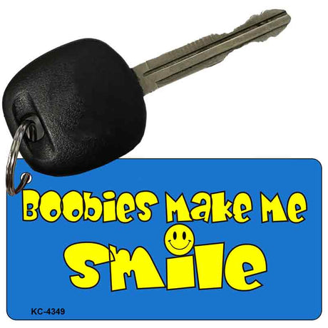 Boobies Make Me Smile Blue Novelty Aluminum Key Chain KC-4349