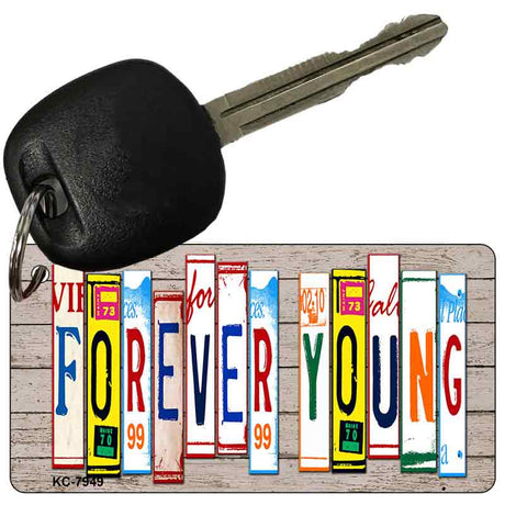 Forever Young Wood Cut Letter Novelty Aluminum Key Chain KC-7949