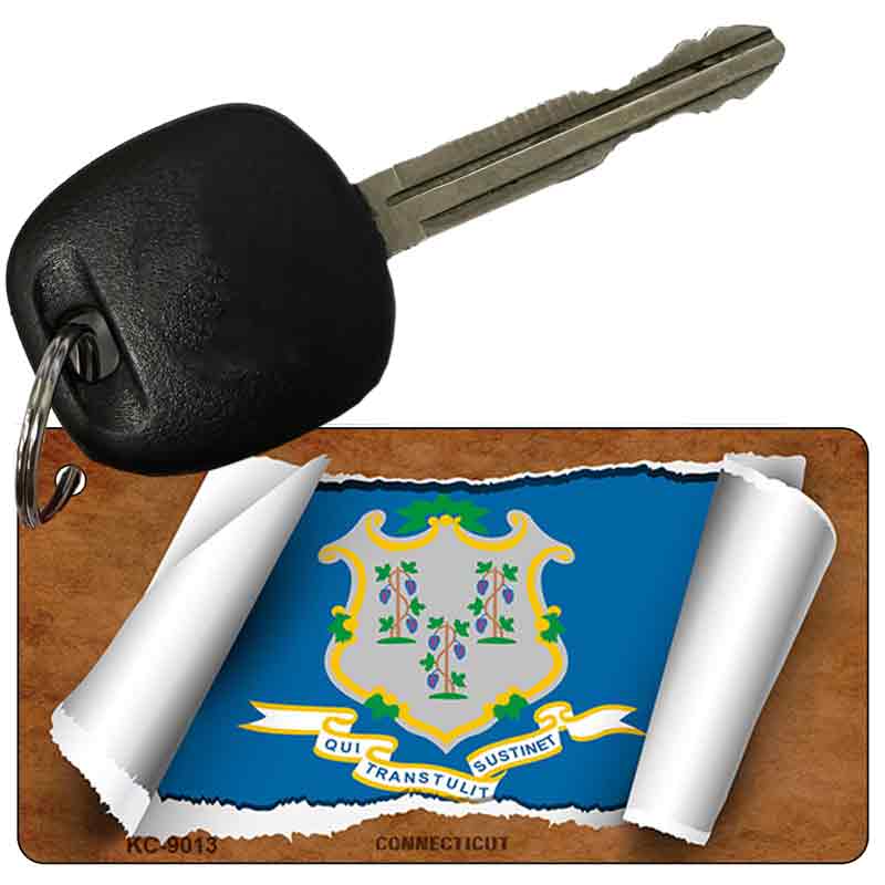 Connecticut Flag Scroll Novelty Aluminum Key Chain KC-9013