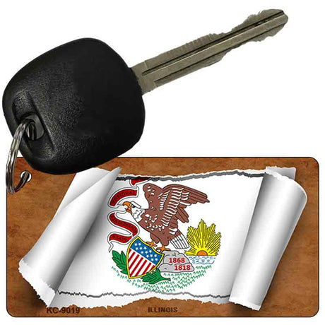 Illinois Flag Scroll Novelty Aluminum Key Chain KC-9019