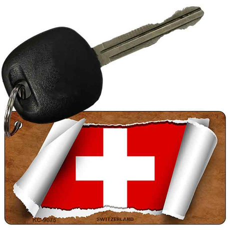 Switzerland Flag Scroll Novelty Aluminum Key Chain KC-9075