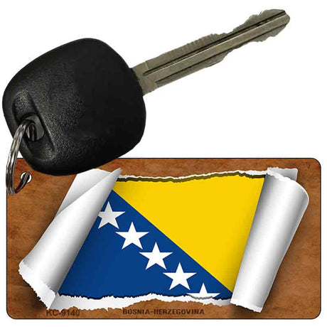 Bosnia-Herzegovina Flag Scroll Novelty Aluminum Key Chain KC-9140