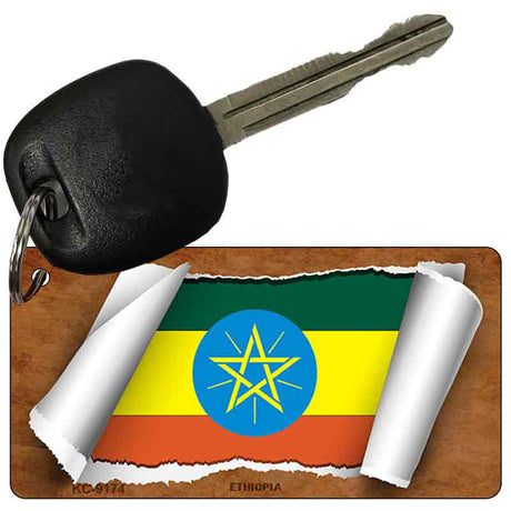 Ethiopia Flag Scroll Novelty Aluminum Key Chain KC-9174