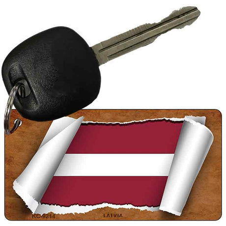 Latvia Flag Scroll Novelty Aluminum Key Chain KC-9214