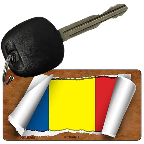 Romania Flag Scroll Novelty Aluminum Key Chain KC-9269