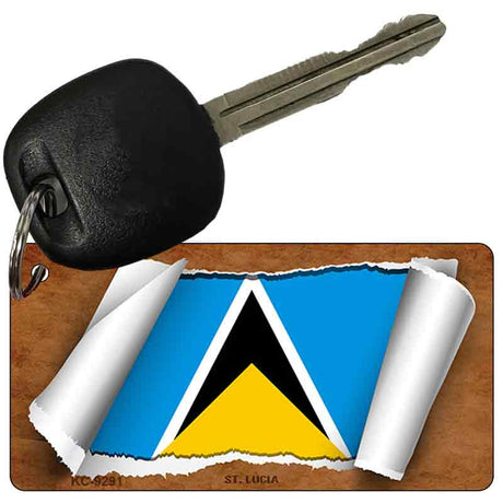 St. Lucia Flag Scroll Novelty Aluminum Key Chain KC-9291