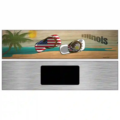 Illinois Flag and US Flag Novelty Metal Street Sign 6" x 1.5" (KM)