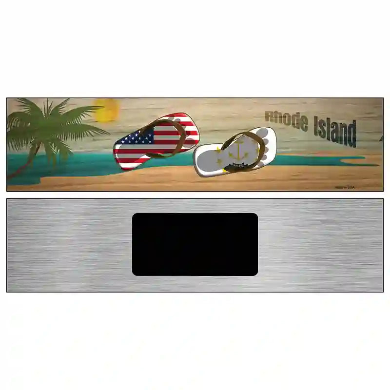 Rhode Island Flag and US Flag Novelty Metal Street Sign 6" x 1.5" (KM)