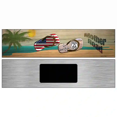 Route 66 and Flag and US Flag Novelty Metal Street Sign 6" x 1.5" (KM)