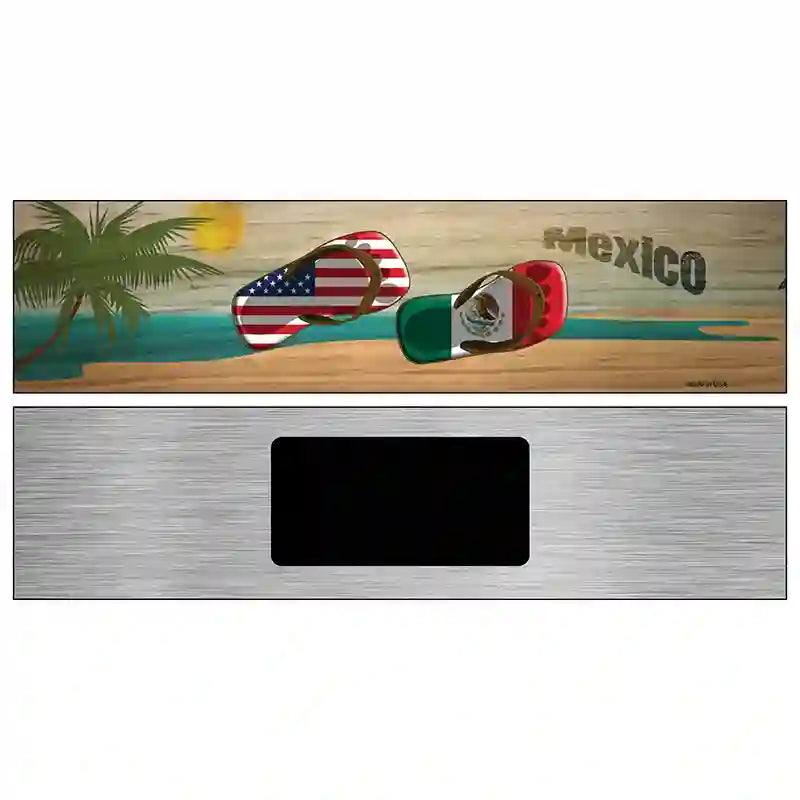 Mexico Flag and US Flag Flip Flop  Novelty Metal Street Sign 6" x 1.5" (KM)