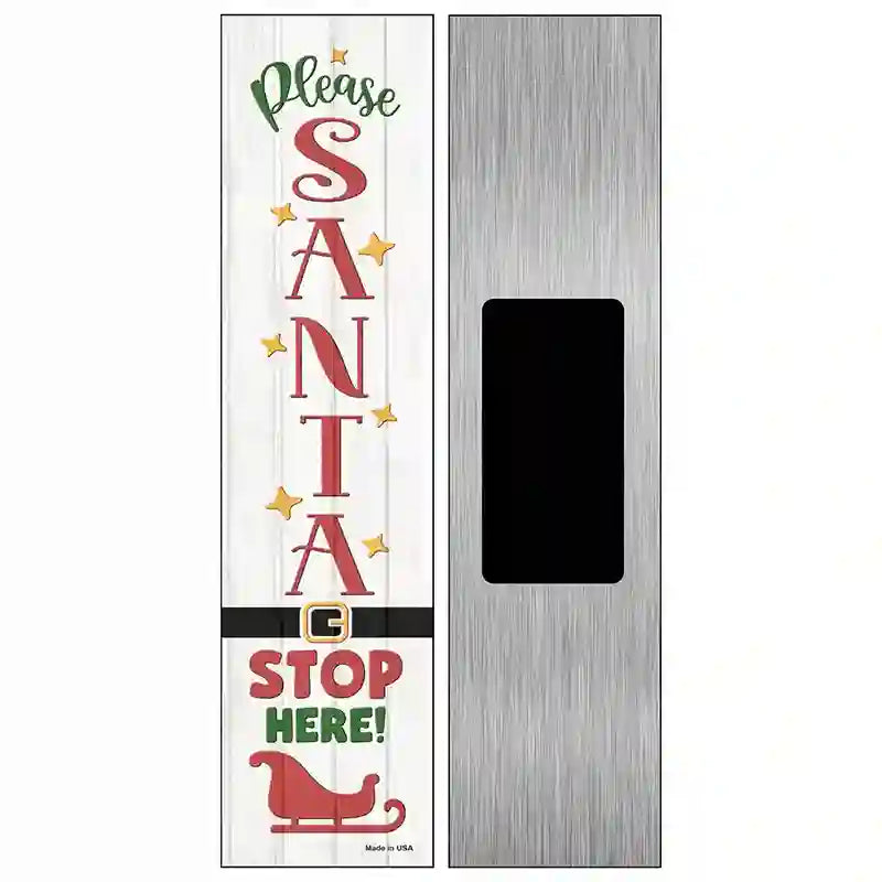 Santa Stop Here Sleigh White Novelty Metal Street Sign 6" x 1.5" (KM)