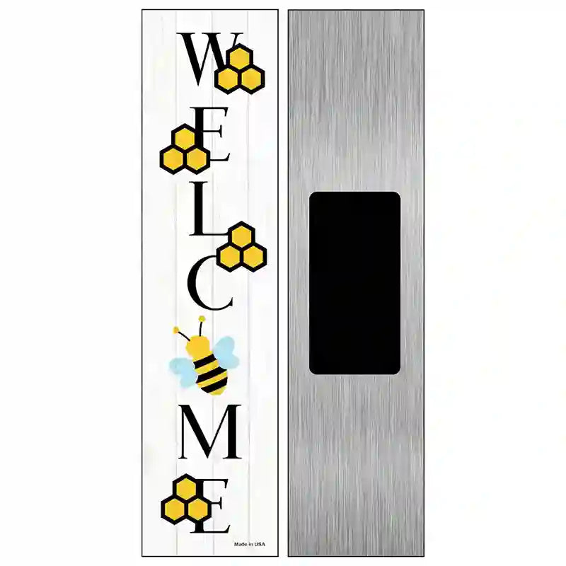 Welcome Bee Vertical Novelty Metal Street Sign 6" x 1.5" (KM)