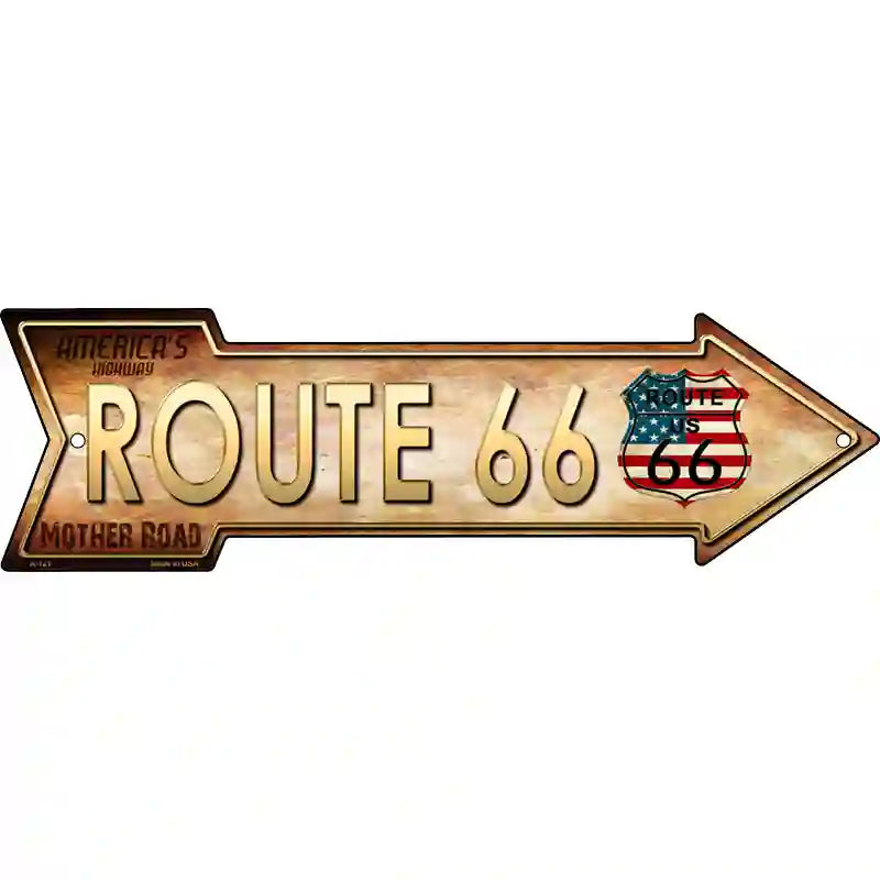 American Flag Route 66 Novelty Metal Arrow Sign 23" x 7" (LA)